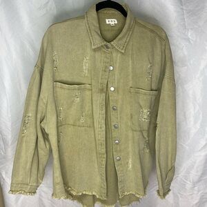 POL Distressed Olive Green Denim Jacket